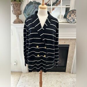 NWT Anne Klein Black and White Striped Sweater with Gold Buttons